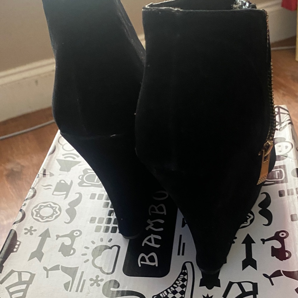 BAMBOO Black Peep Toe Ankle Booties - Picture 5 of 8